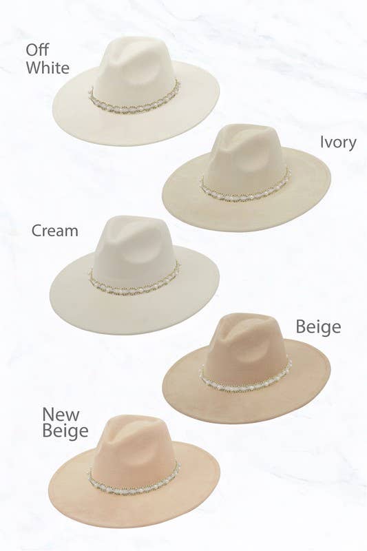 Pearl Beaded Band Suede Large Peach Top Fedora