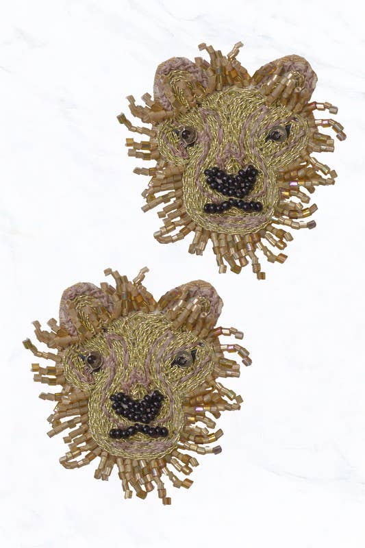 Beaded Lion Head Earrings