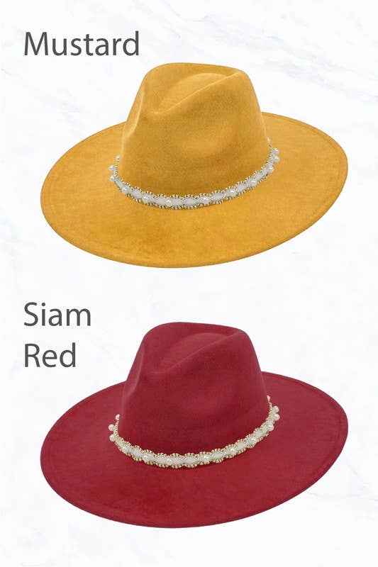 Pearl Beaded Band Suede Large Peach Top Fedora