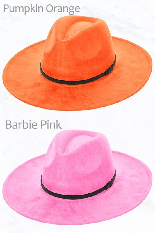 Suede Large Eaves Peach Top Fedora, Leather Belt