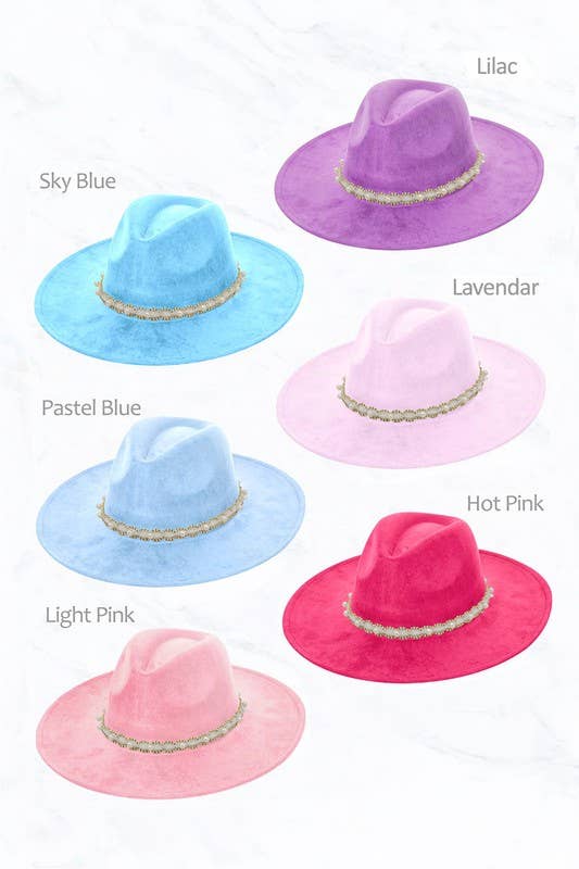 Pearl Beaded Band Suede Large Peach Top Fedora