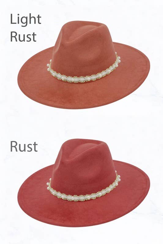 Pearl Beaded Band Suede Large Peach Top Fedora