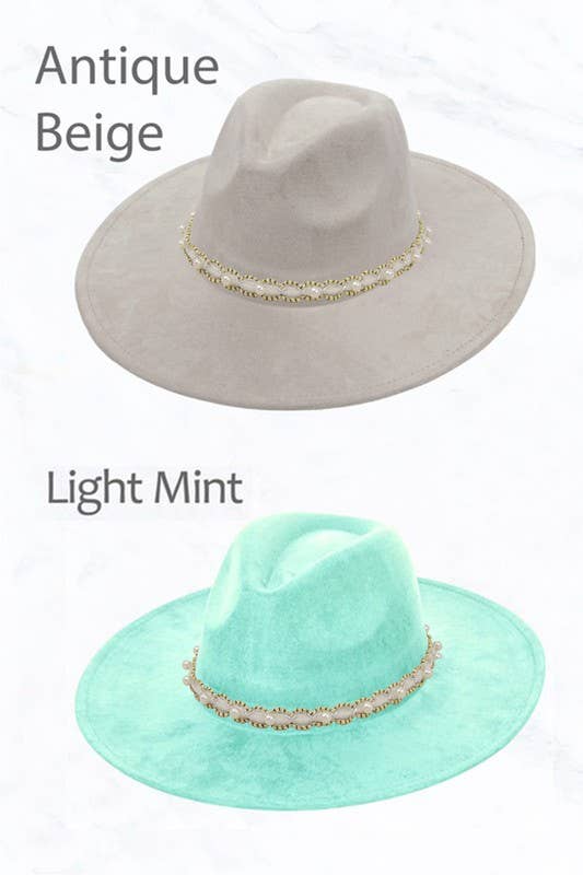 Pearl Beaded Band Suede Large Peach Top Fedora