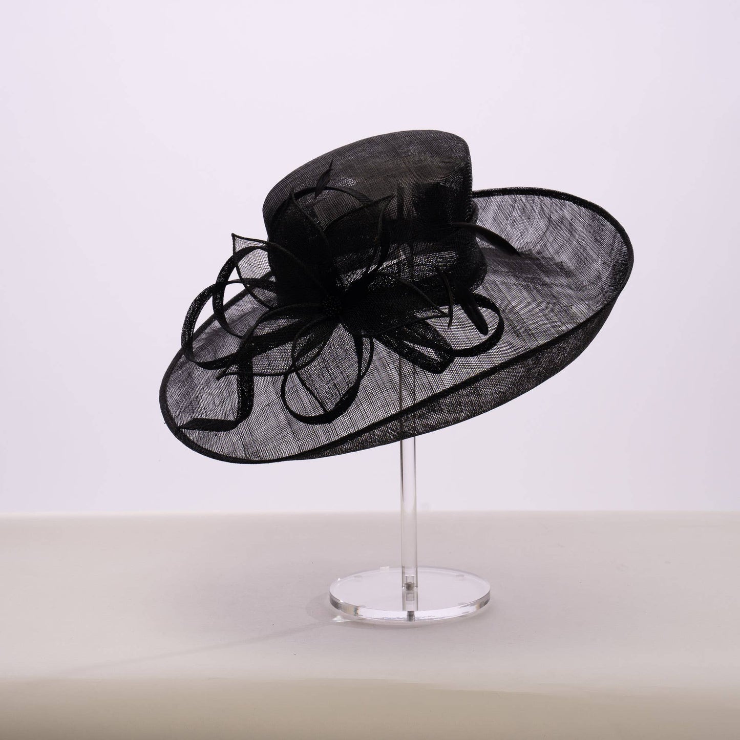 113038 | Side Sweep Sinamay Flower Feather Bow Sinamay Hats
