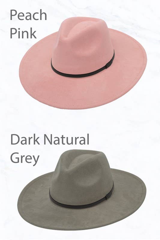 Suede Large Eaves Peach Top Fedora, Leather Belt
