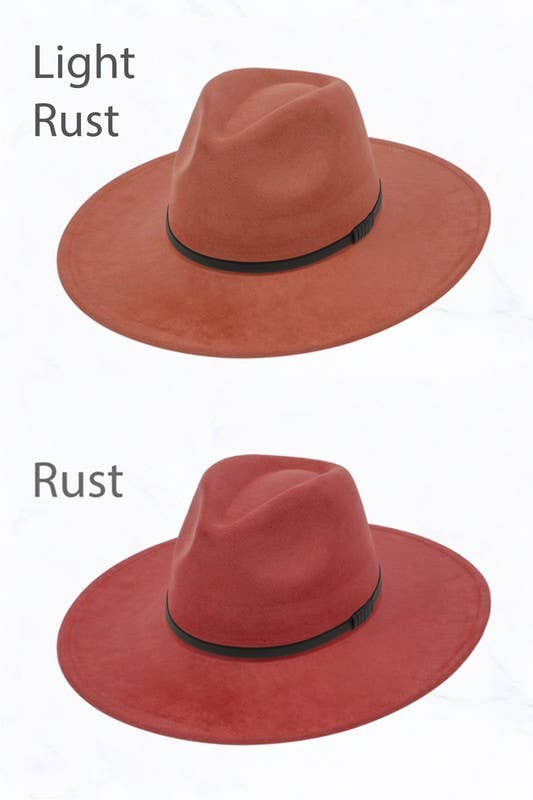 Suede Large Eaves Peach Top Fedora, Leather Belt