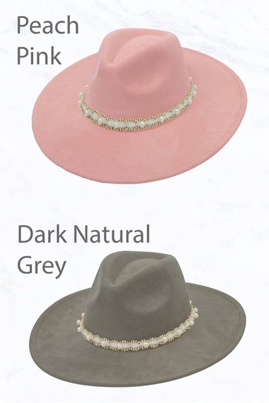 Pearl Beaded Band Suede Large Peach Top Fedora