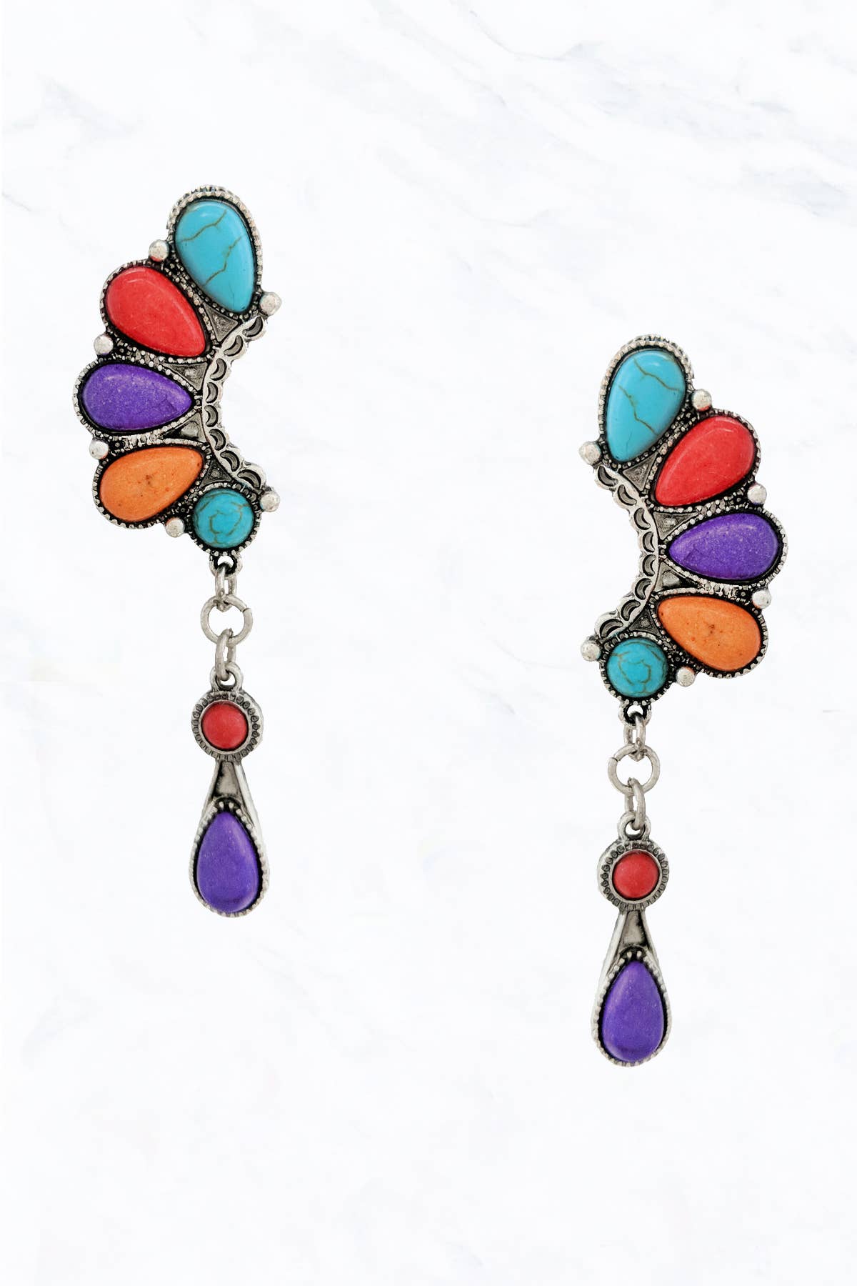 Western Semi Genuine Stone Post Dangle Earrings