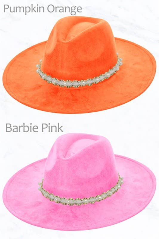 Pearl Beaded Band Suede Large Peach Top Fedora