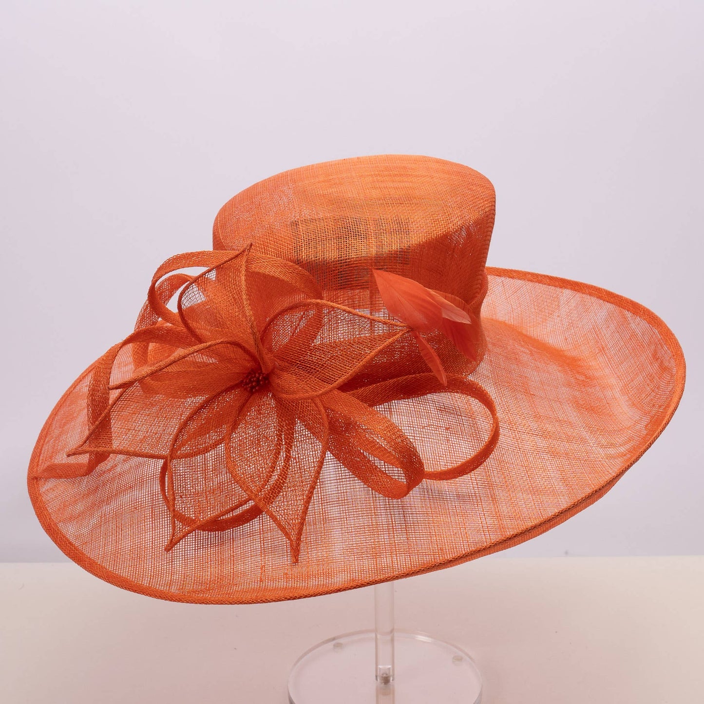 113038 | Side Sweep Sinamay Flower Feather Bow Sinamay Hats
