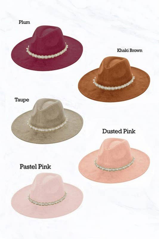 Pearl Beaded Band Suede Large Peach Top Fedora