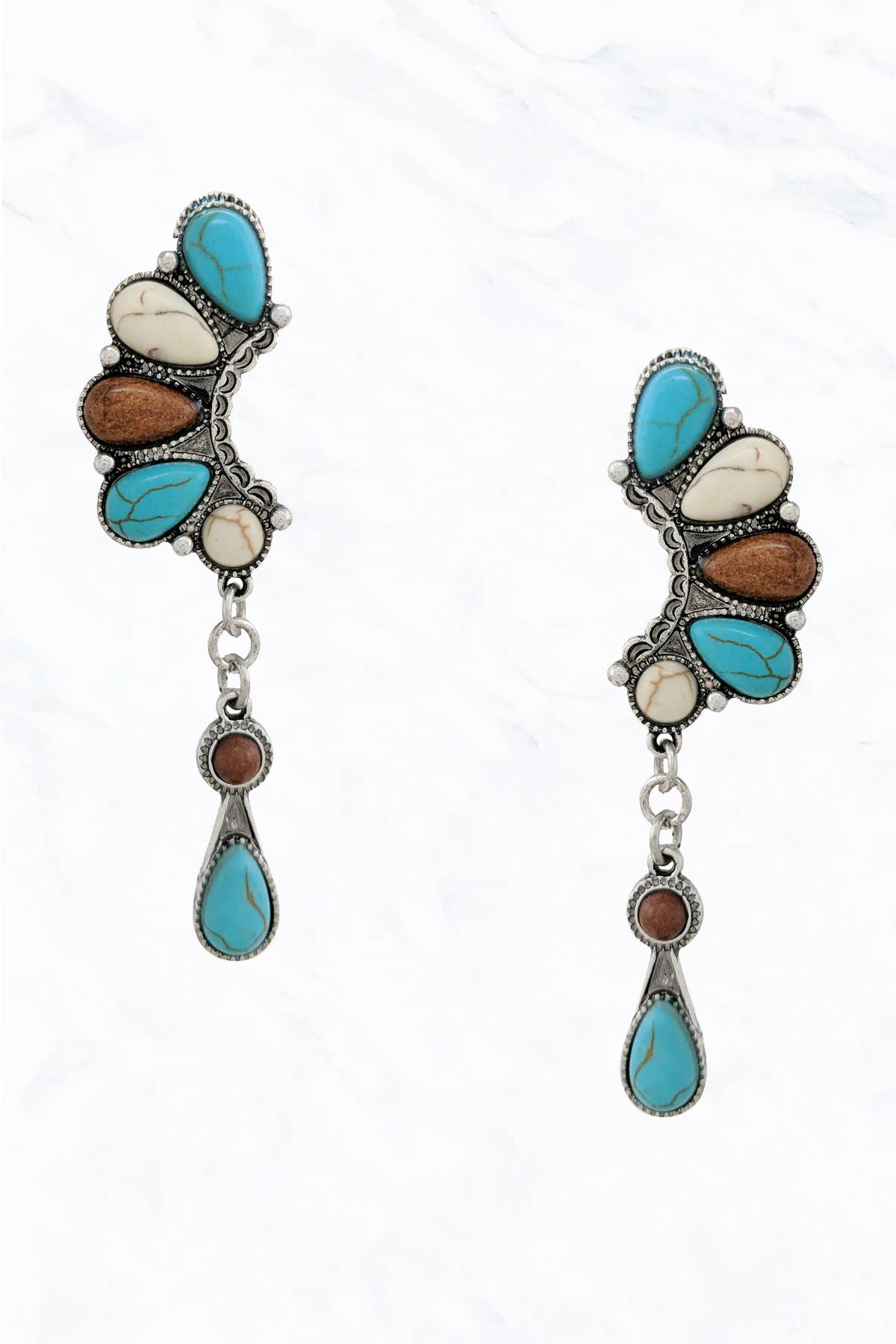 Western Semi Genuine Stone Post Dangle Earrings