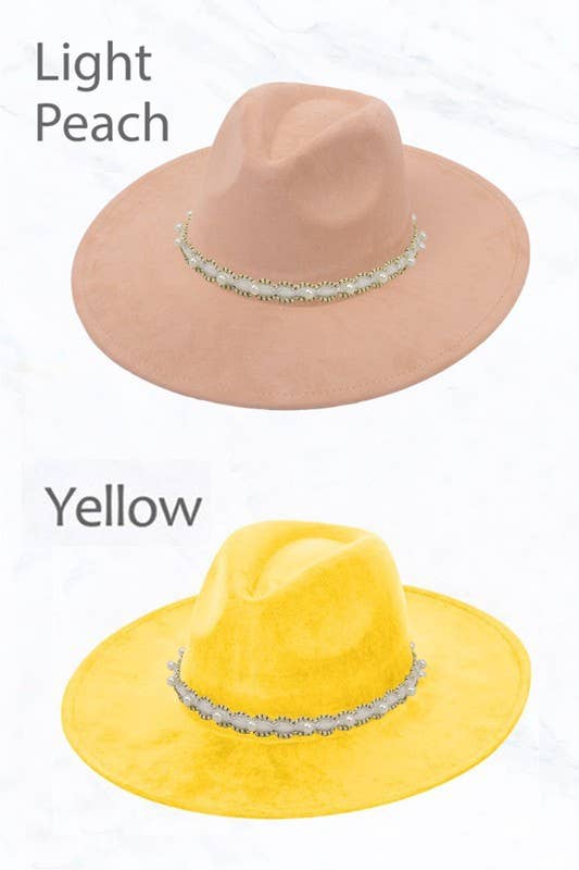 Pearl Beaded Band Suede Large Peach Top Fedora