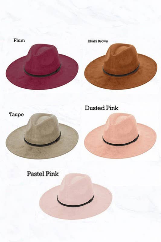 Suede Large Eaves Peach Top Fedora, Leather Belt