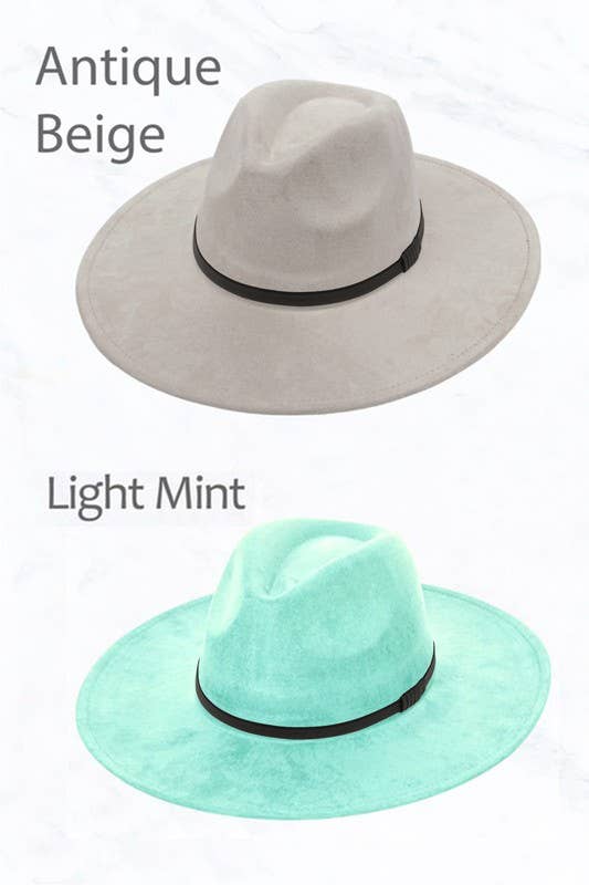 Suede Large Eaves Peach Top Fedora, Leather Belt