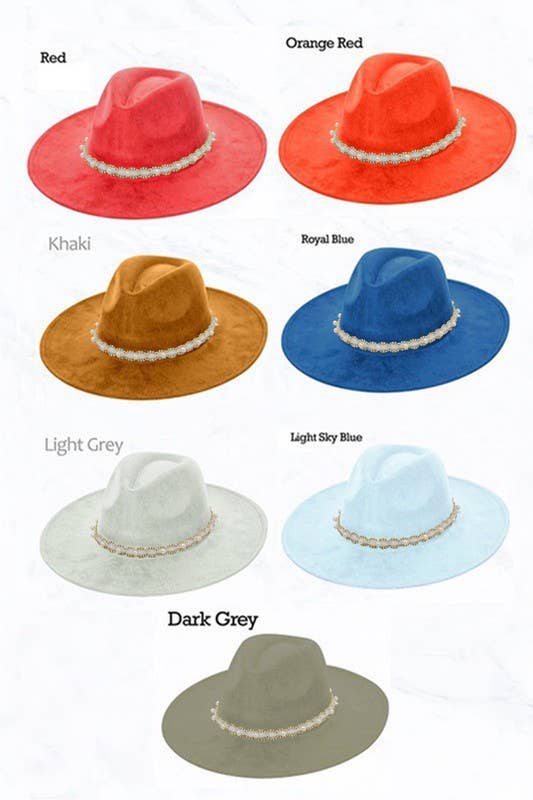 Pearl Beaded Band Suede Large Peach Top Fedora