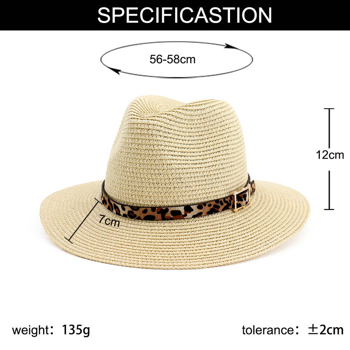 Leopard Leather Belt, British Style Jazz Straw Hat Outdoor