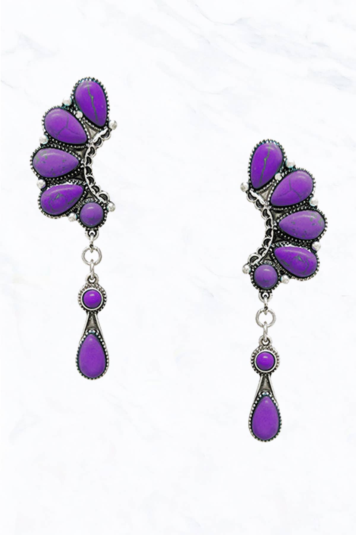 Western Semi Genuine Stone Post Dangle Earrings