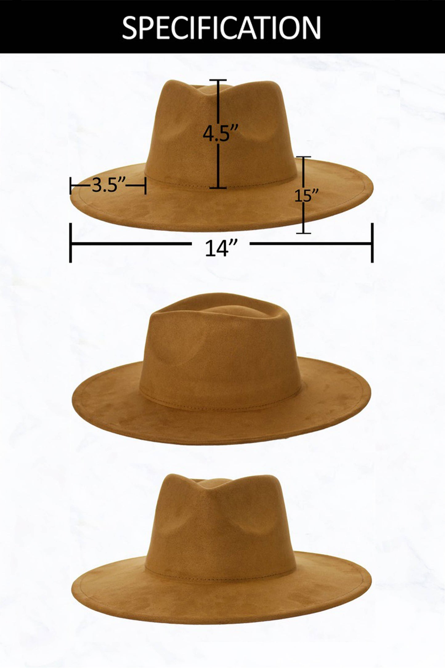 Suede Large Eaves Teardrop Top Fedora Hat
