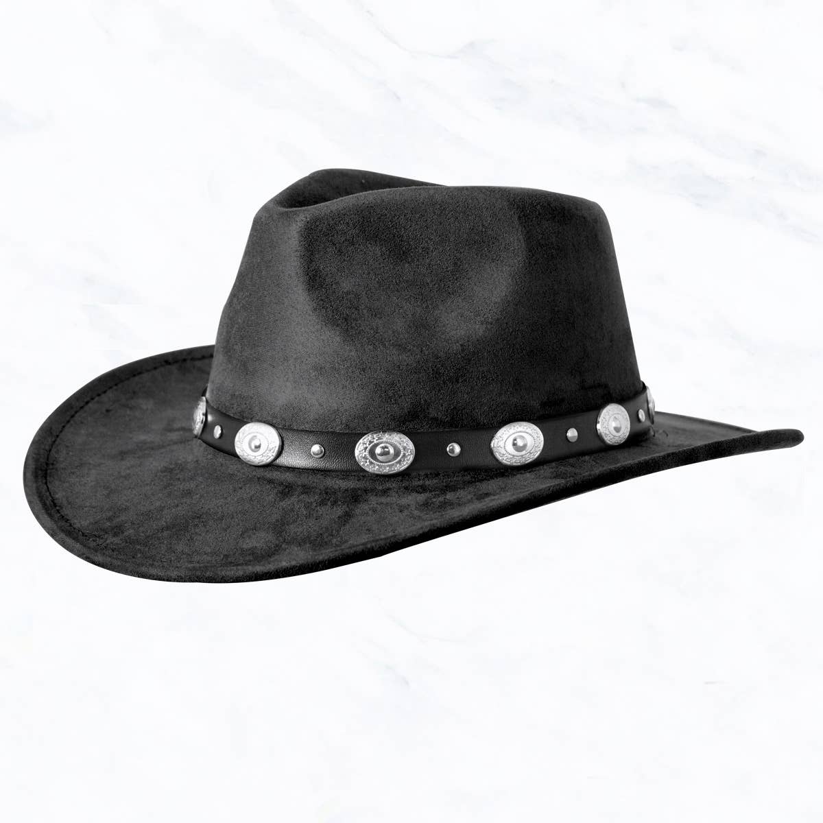 Suede Regular Cowboy Fedora Hat with Studded Belt