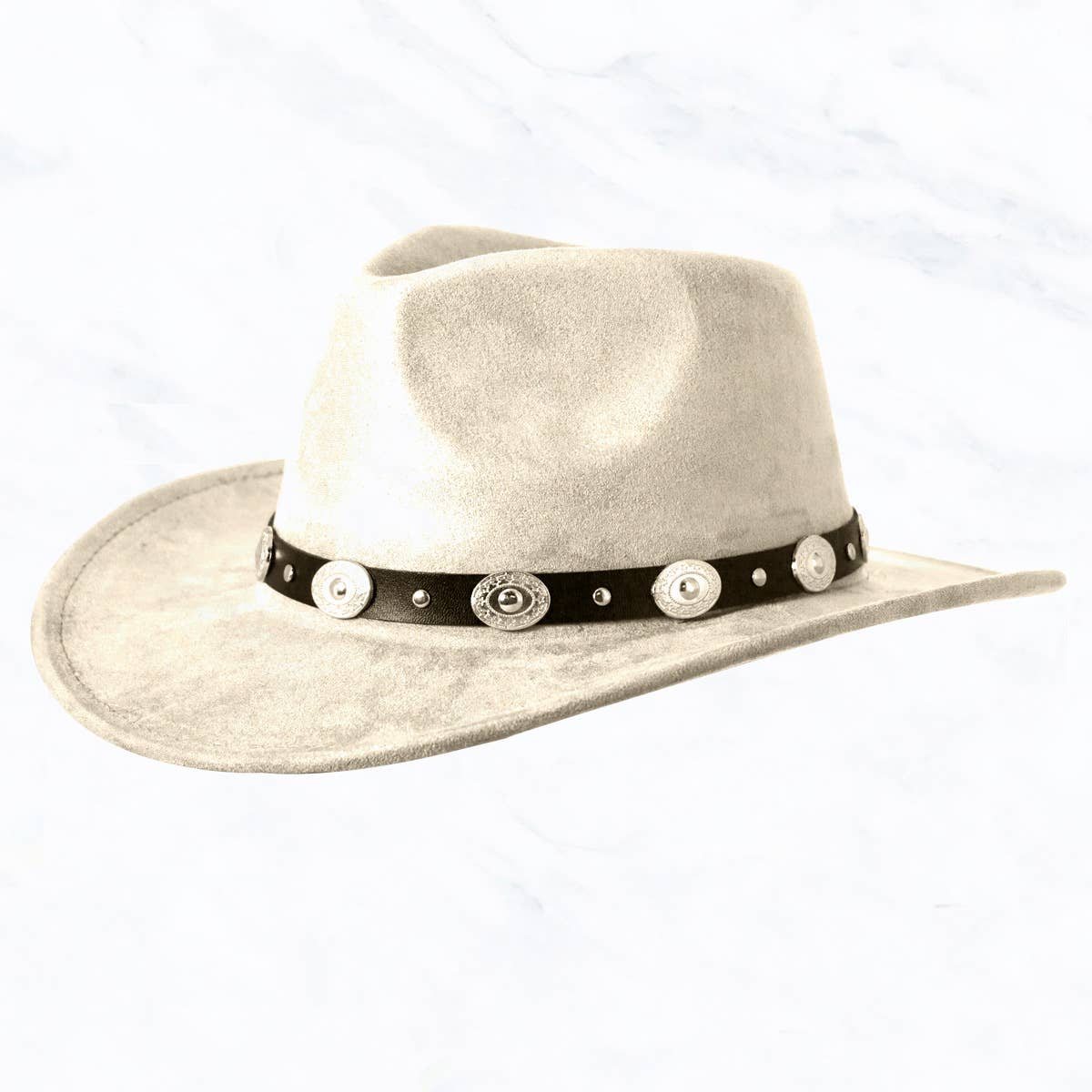Suede Regular Cowboy Fedora Hat with Studded Belt