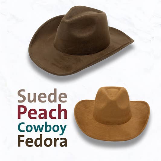 Big Brim Suede Cowboy Peach Heart Fedora Hat