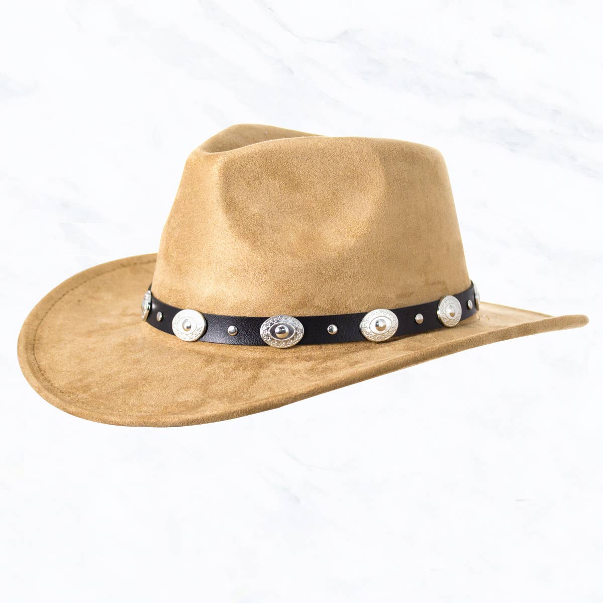 Suede Regular Cowboy Fedora Hat with Studded Belt