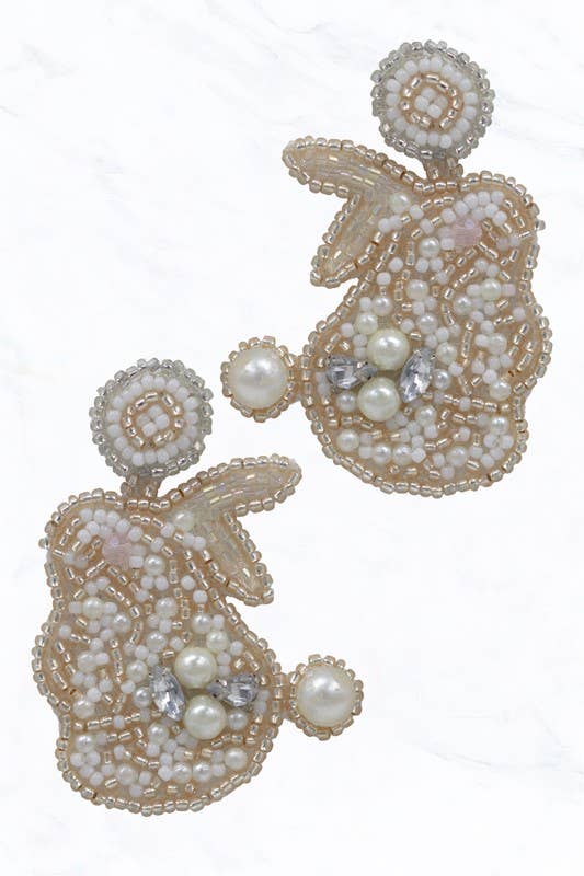 Beaded Pearl Bunny Earrings