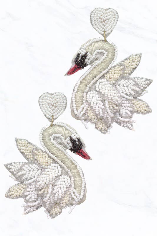 Beaded Swan Earrings