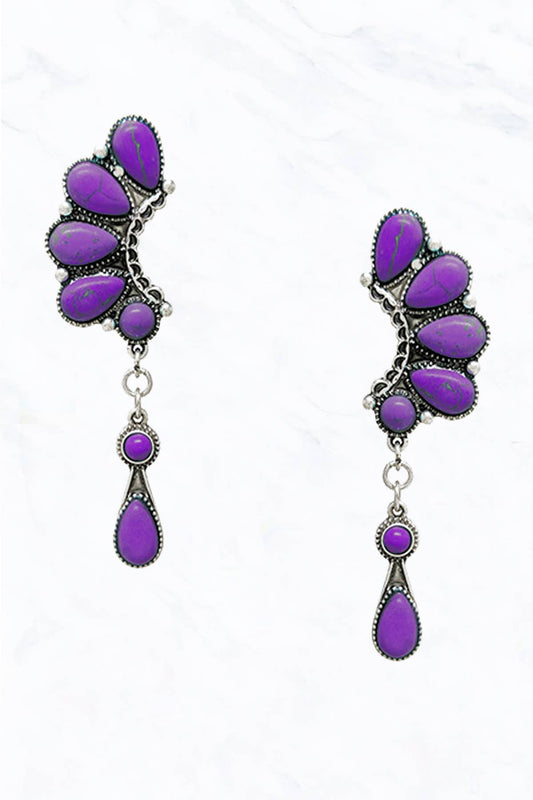 Western Semi Genuine Stone Post Dangle Earrings
