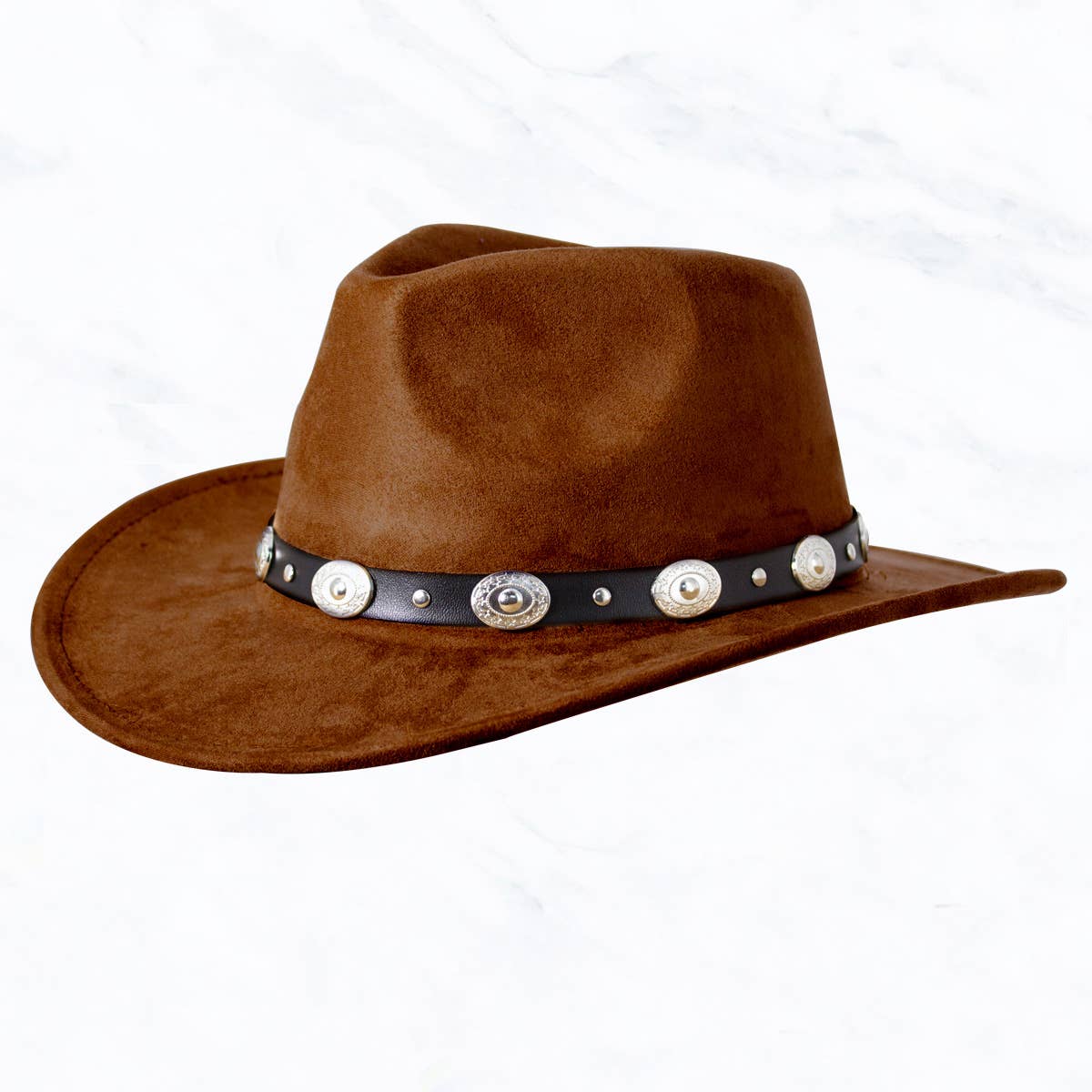 Suede Regular Cowboy Fedora Hat with Studded Belt